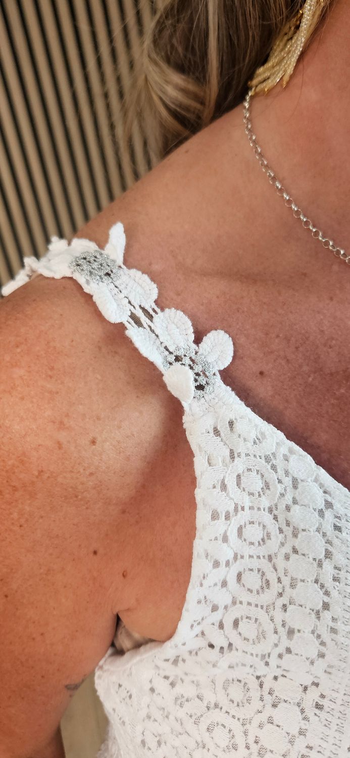 Lace Detail Swing Vest Top -White