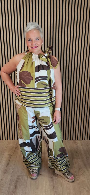 Abstract Print Cotton Trouser Suit