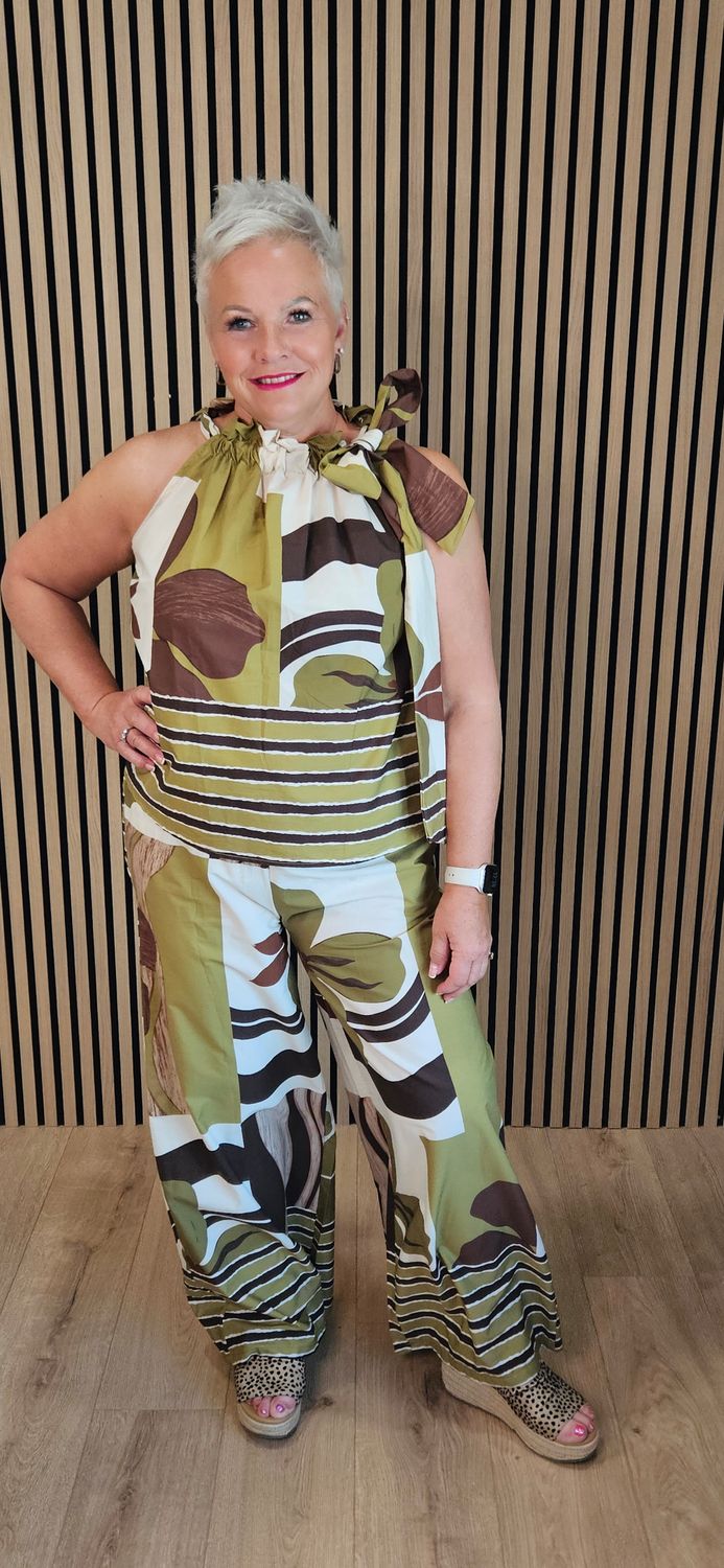 Abstract Print Cotton Trouser Suit