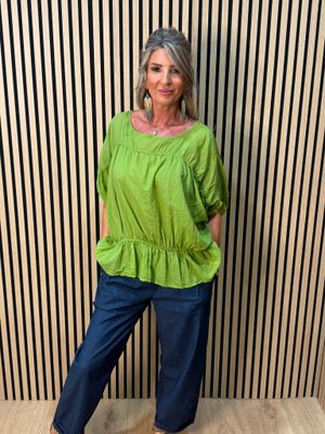 Stella Milani Cotton Peplum Top – Lime