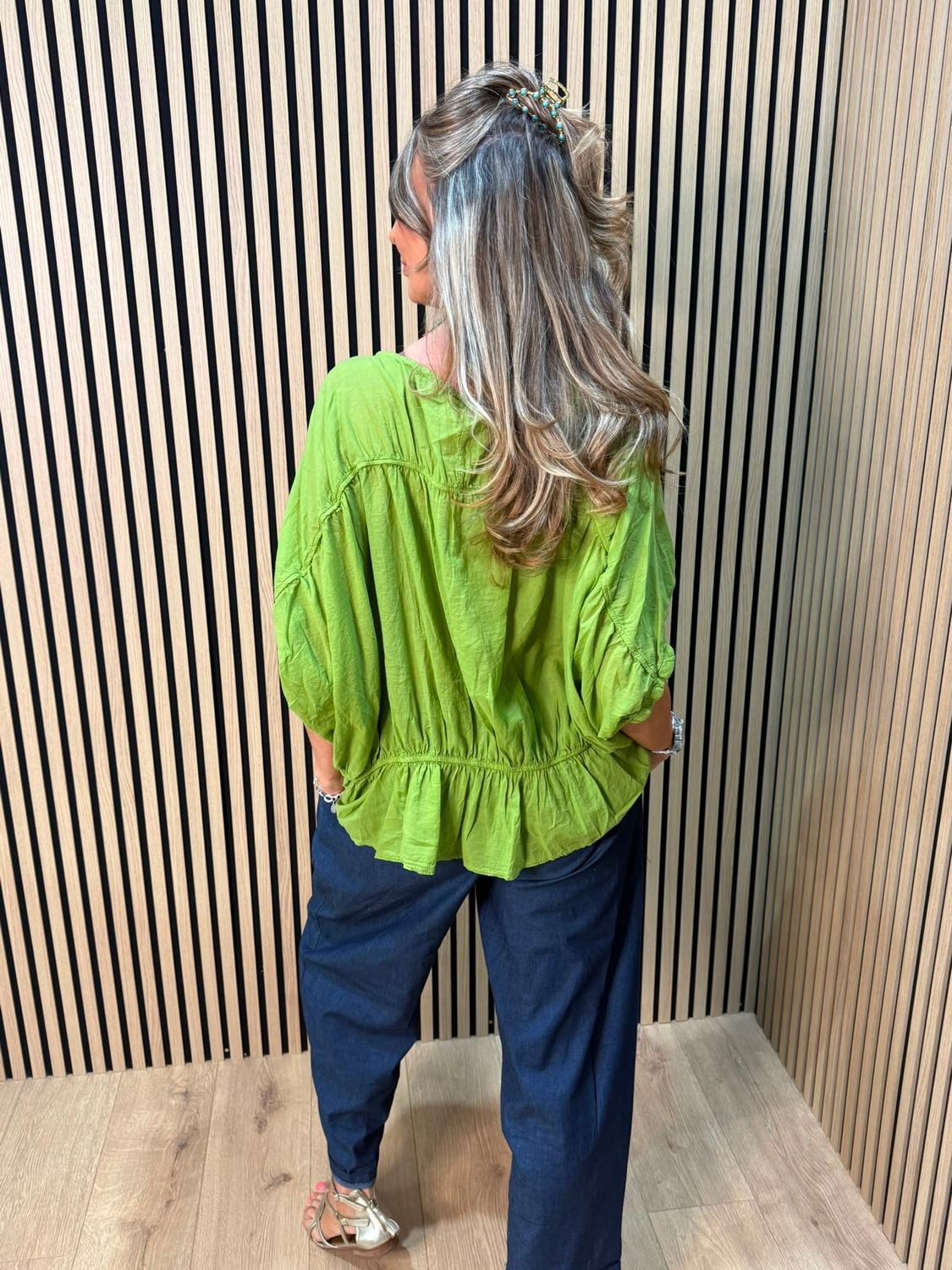 Stella Milani Cotton Peplum Top – Lime