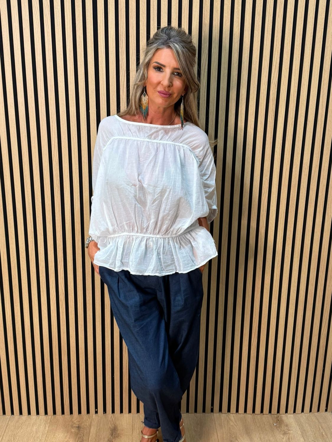 Stella Milani Cotton Peplum Top – White