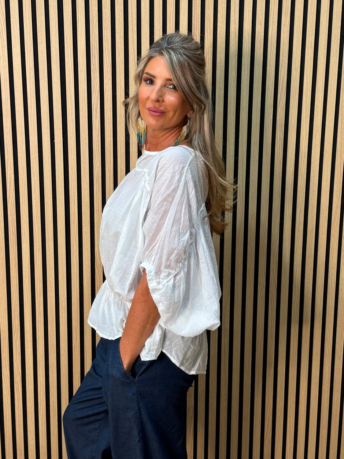 Stella Milani Cotton Peplum Top – White