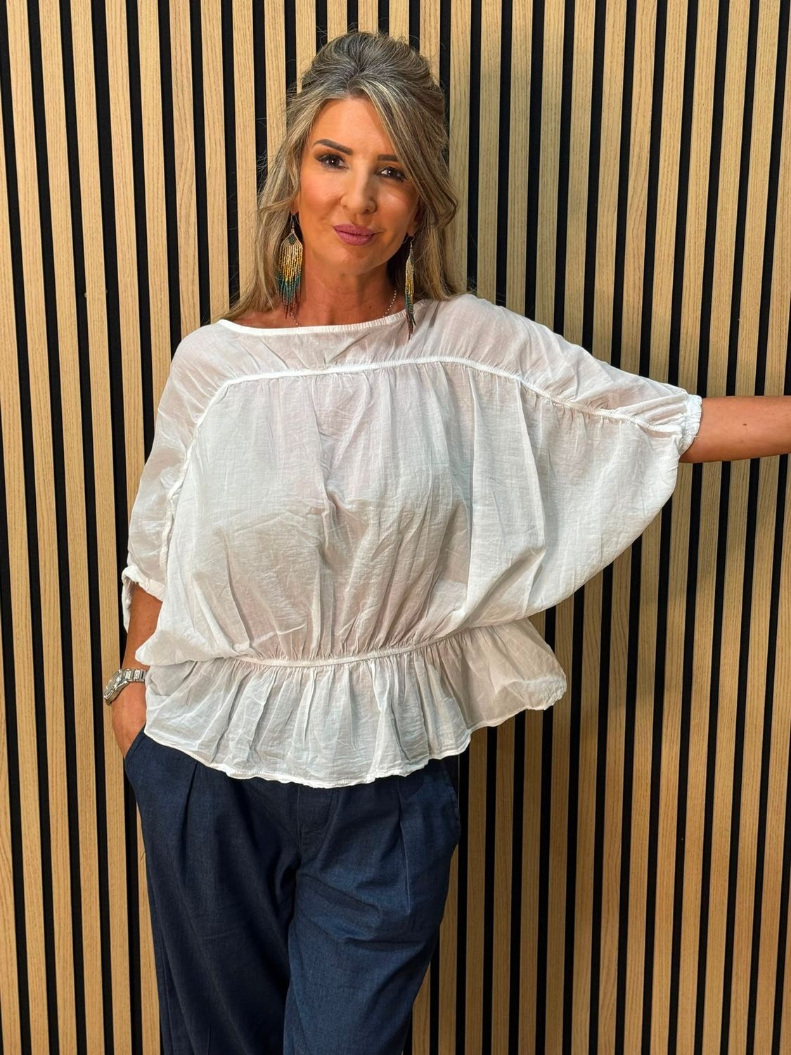 Stella Milani Cotton Peplum Top – White