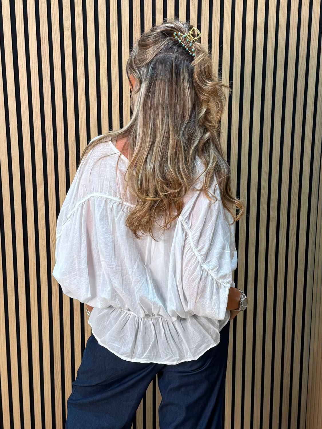 Stella Milani Cotton Peplum Top – White