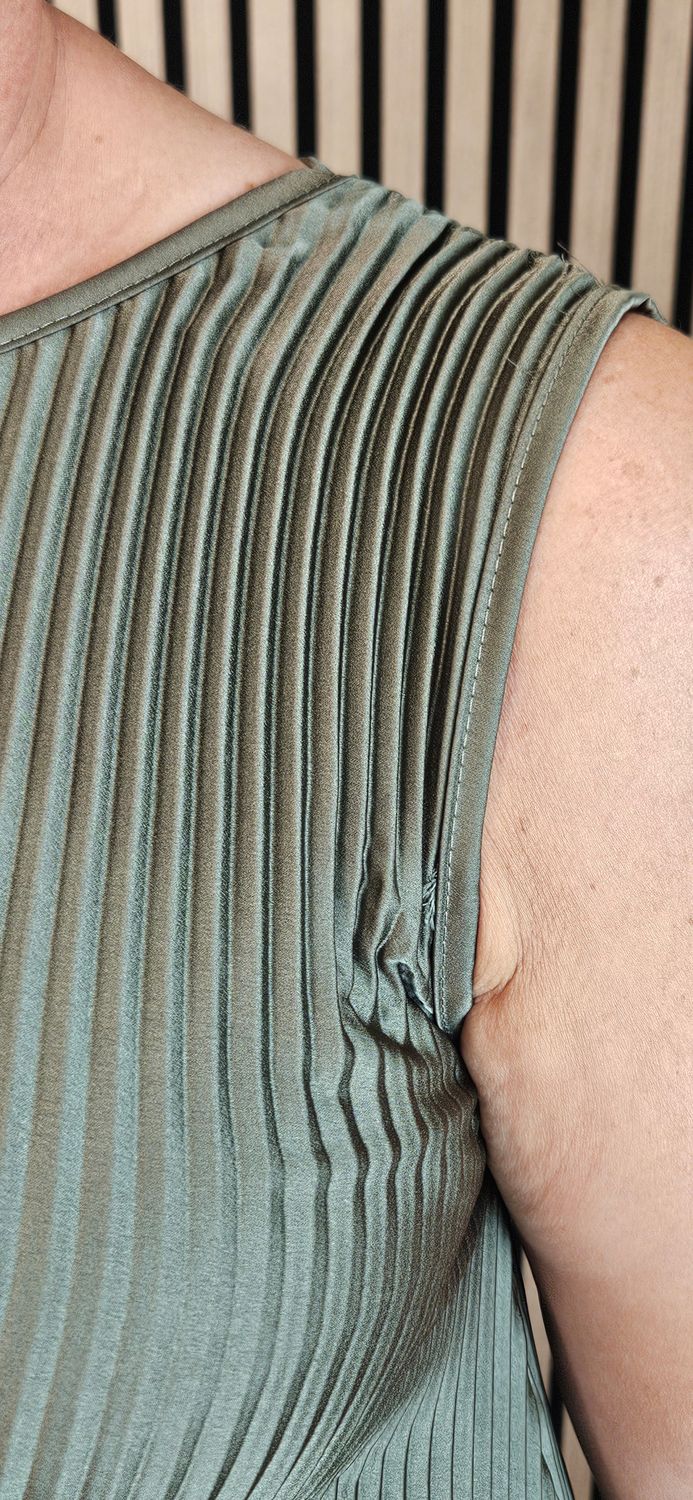 Pleated Asymmetric Midi Dress – Khaki