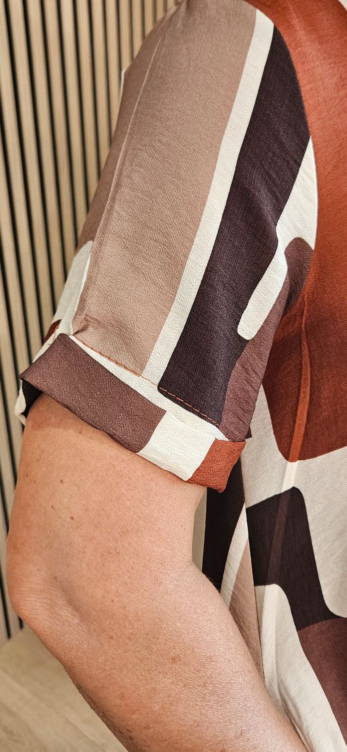 Abstract Print Pocket Dress – Rust/Brown
