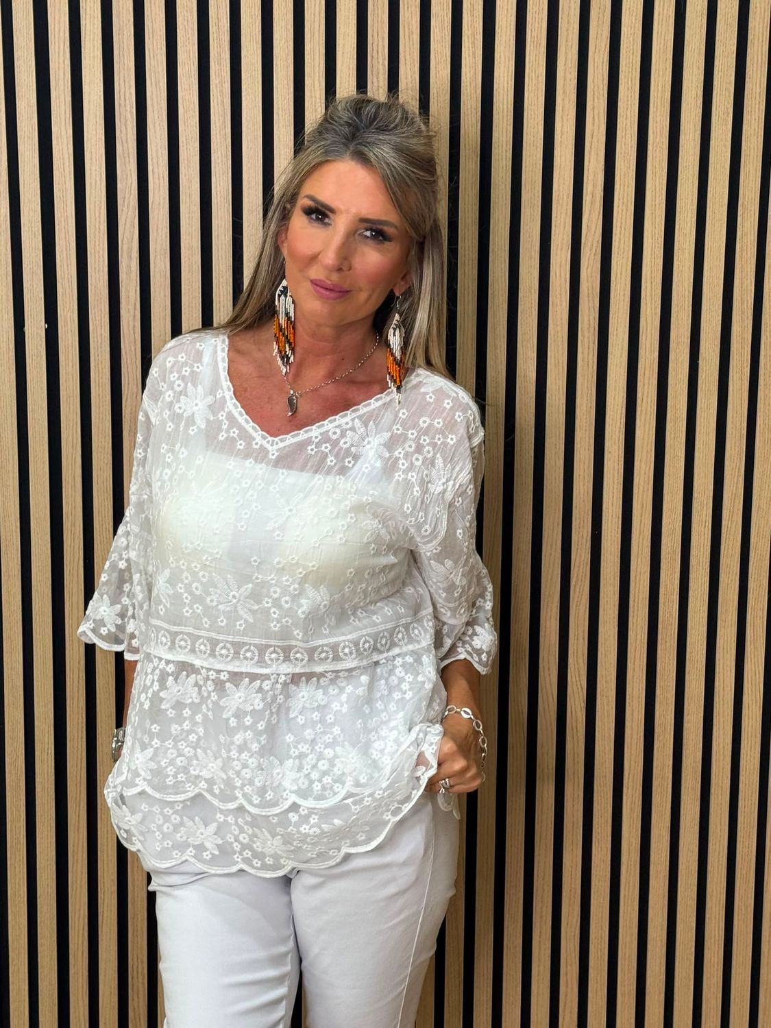 Floral Embroidered Lace Top – White