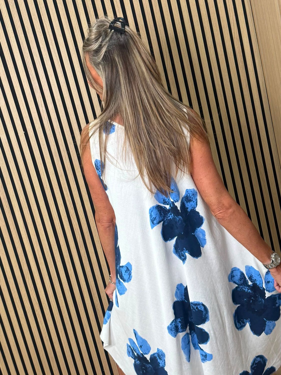 Oversized Floral Print Swing Dress - Blue