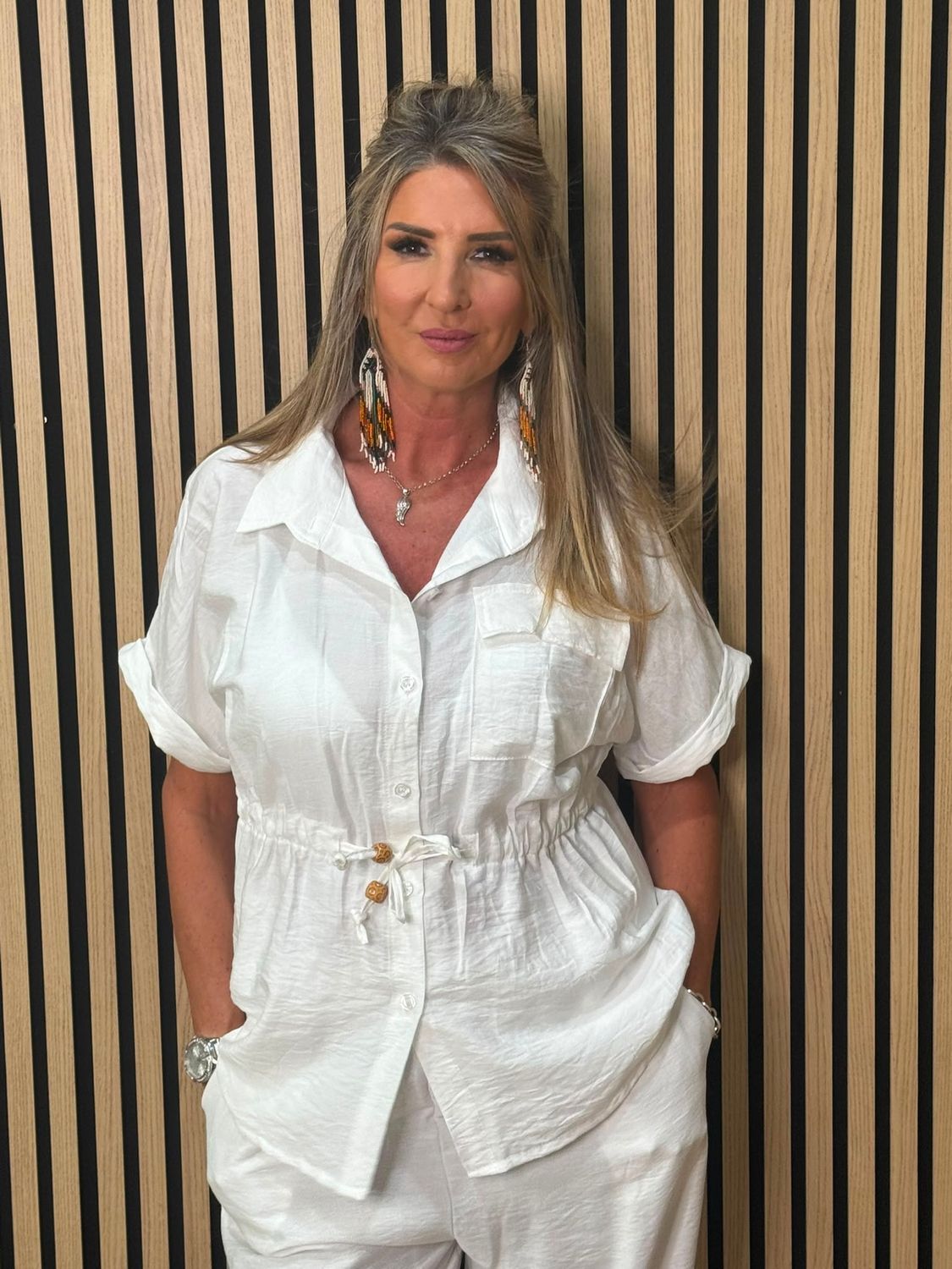 Relaxed Drawstring Trouser Suit – White