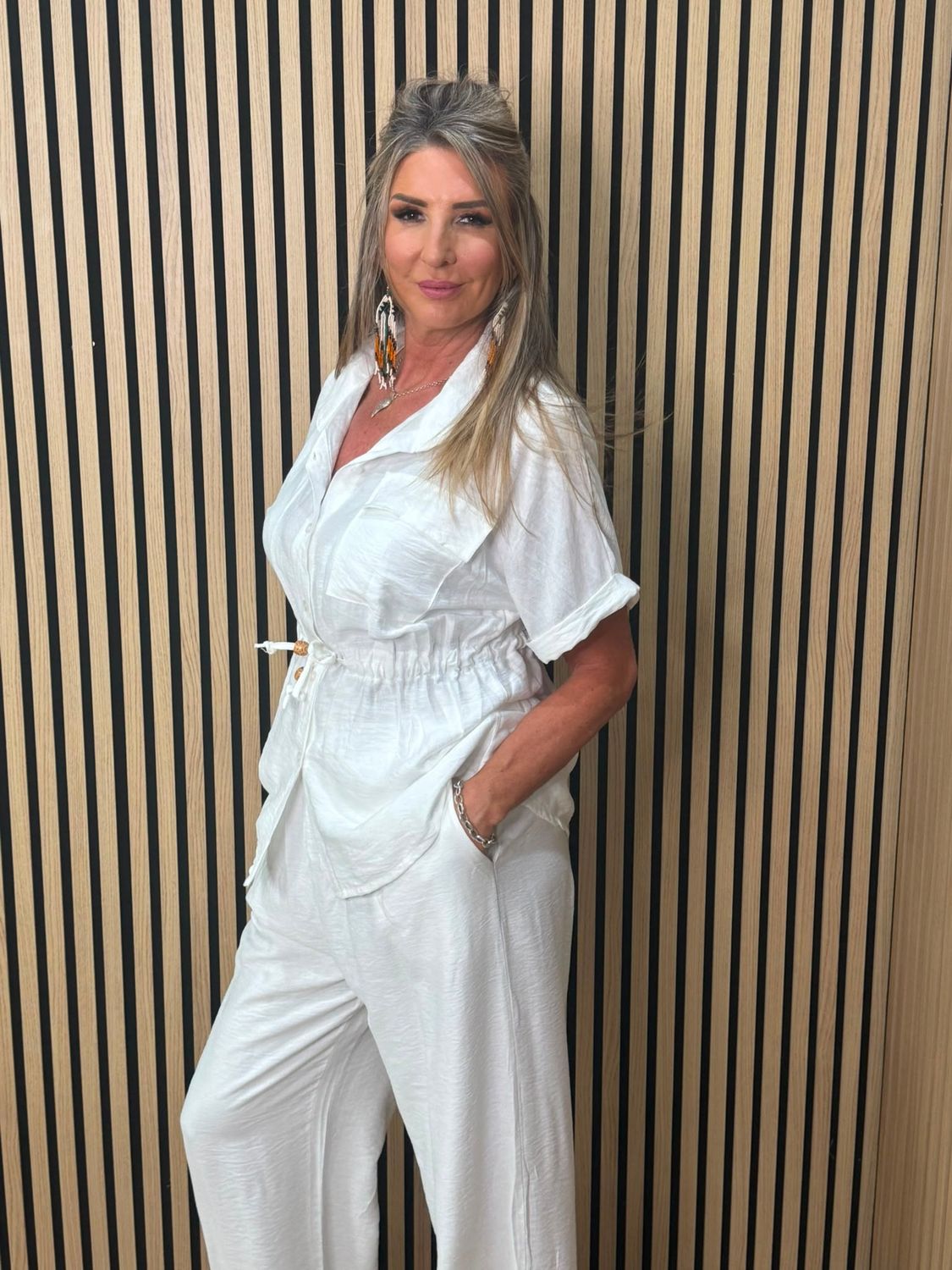 Relaxed Drawstring Trouser Suit – White