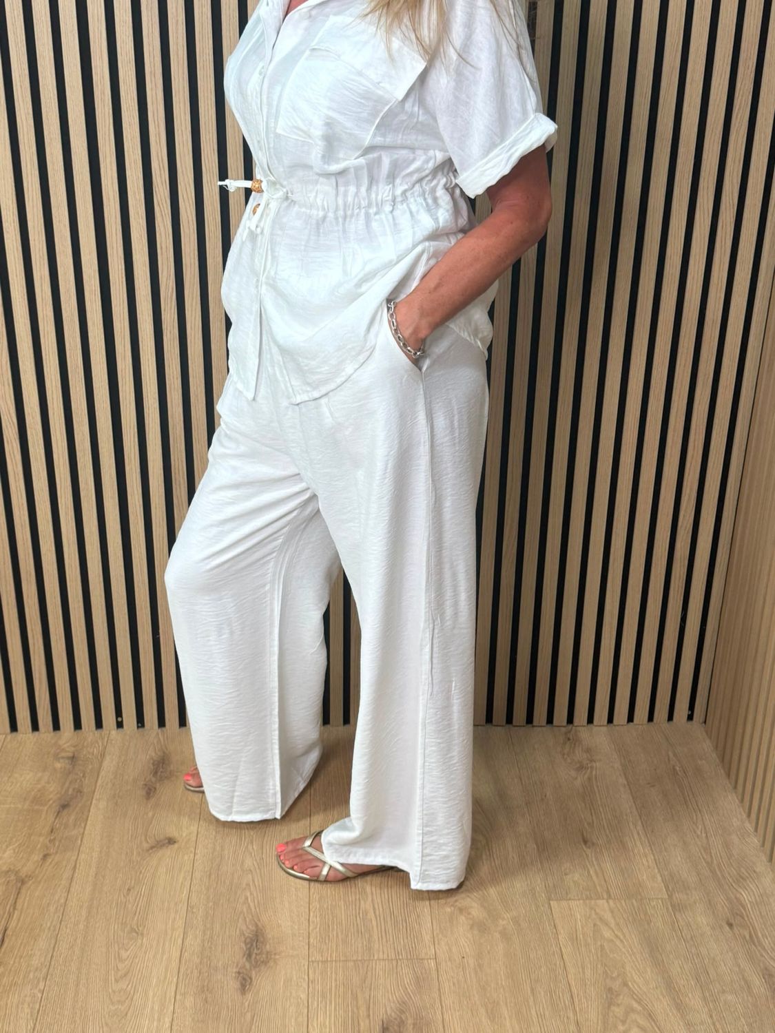 Relaxed Drawstring Trouser Suit – White