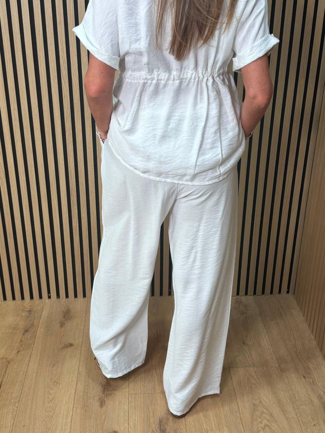Relaxed Drawstring Trouser Suit – White