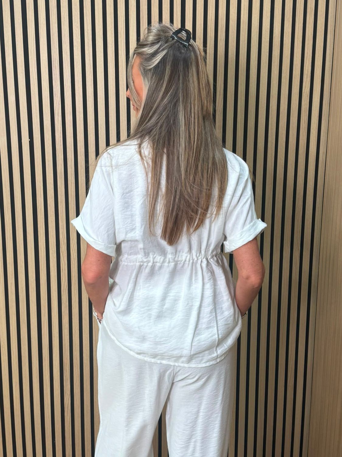 Relaxed Drawstring Trouser Suit – White