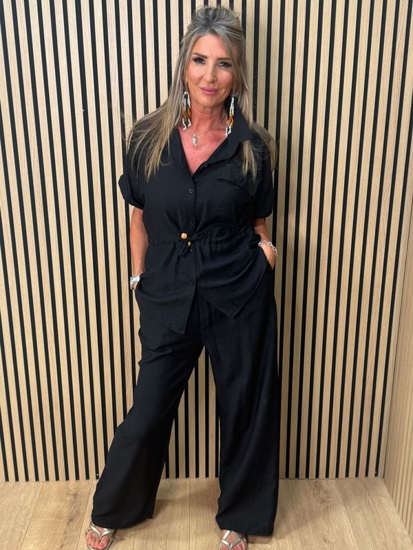 Relaxed Drawstring Trouser Suit – Black