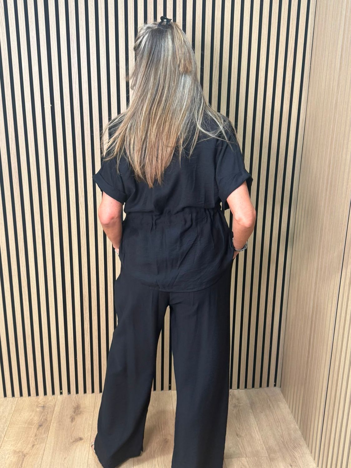 Relaxed Drawstring Trouser Suit – Black