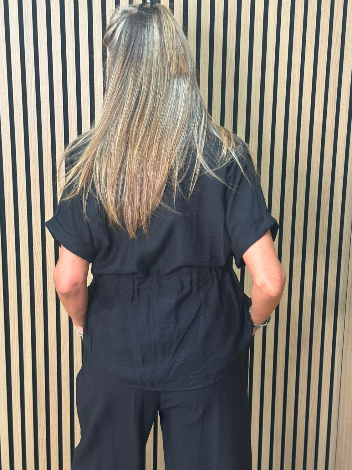 Relaxed Drawstring Trouser Suit – Black