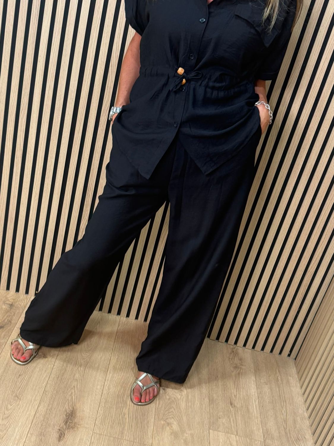 Relaxed Drawstring Trouser Suit – Black