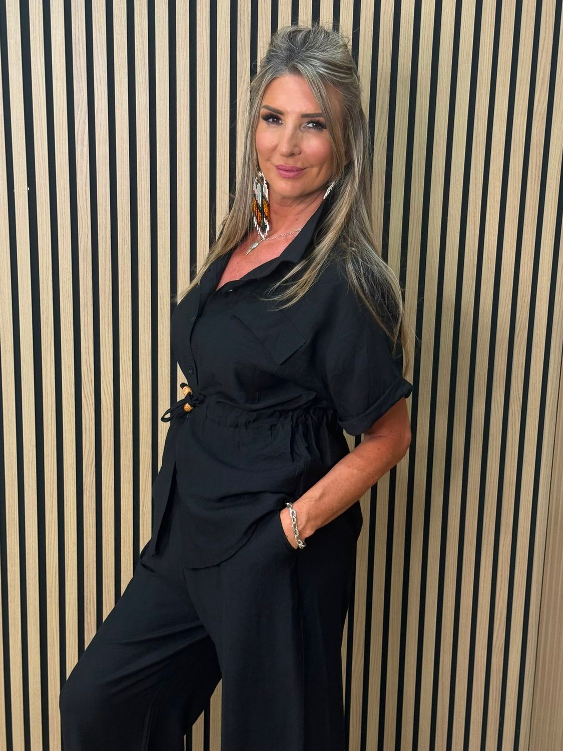Relaxed Drawstring Trouser Suit – Black