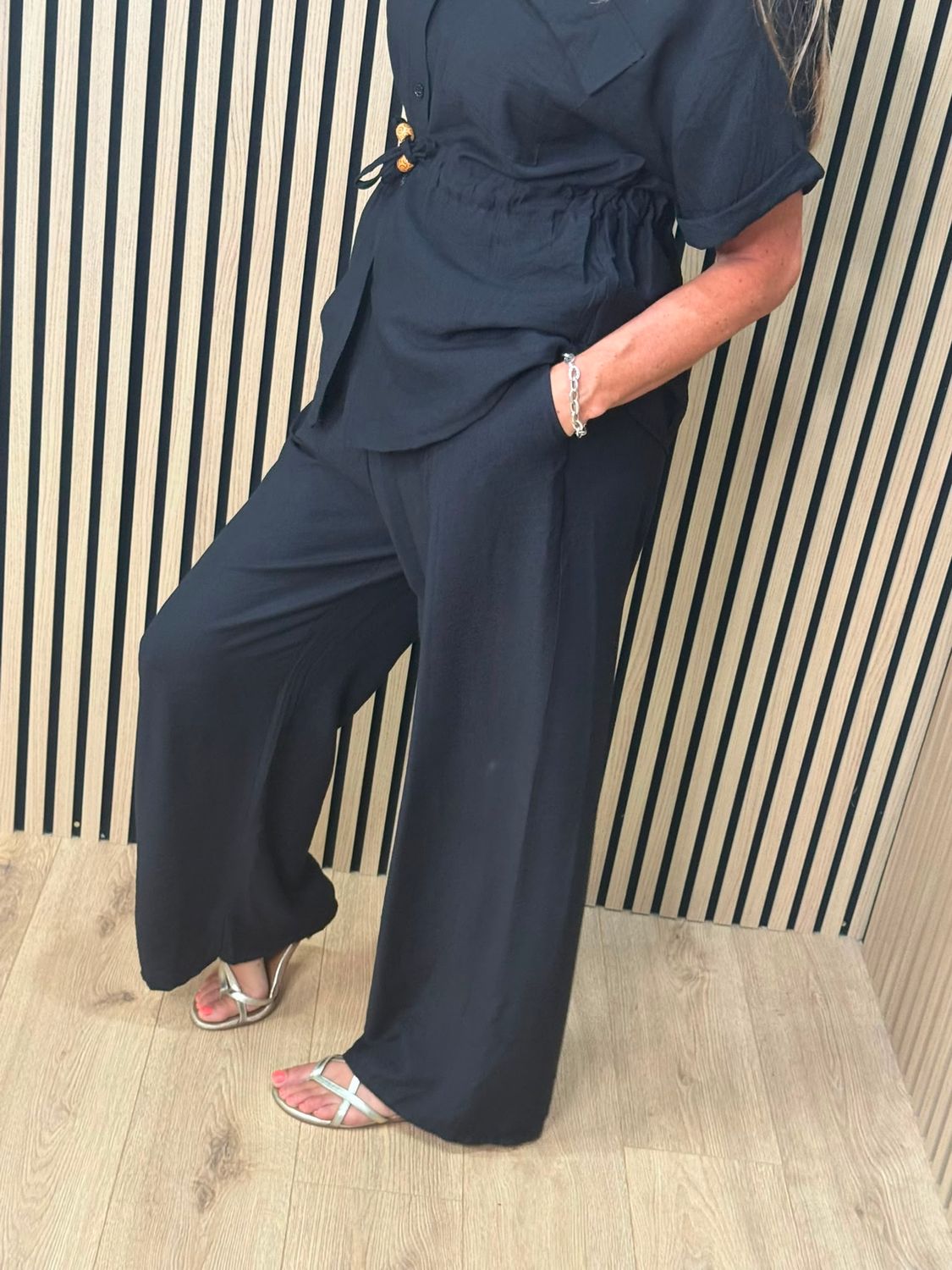Relaxed Drawstring Trouser Suit – Black