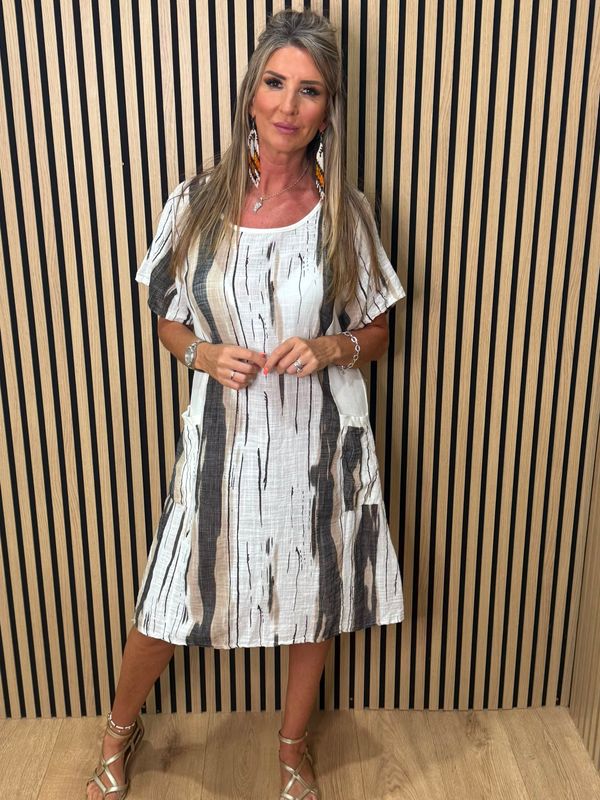 Abstract Stripe Pocket Dress – Black
