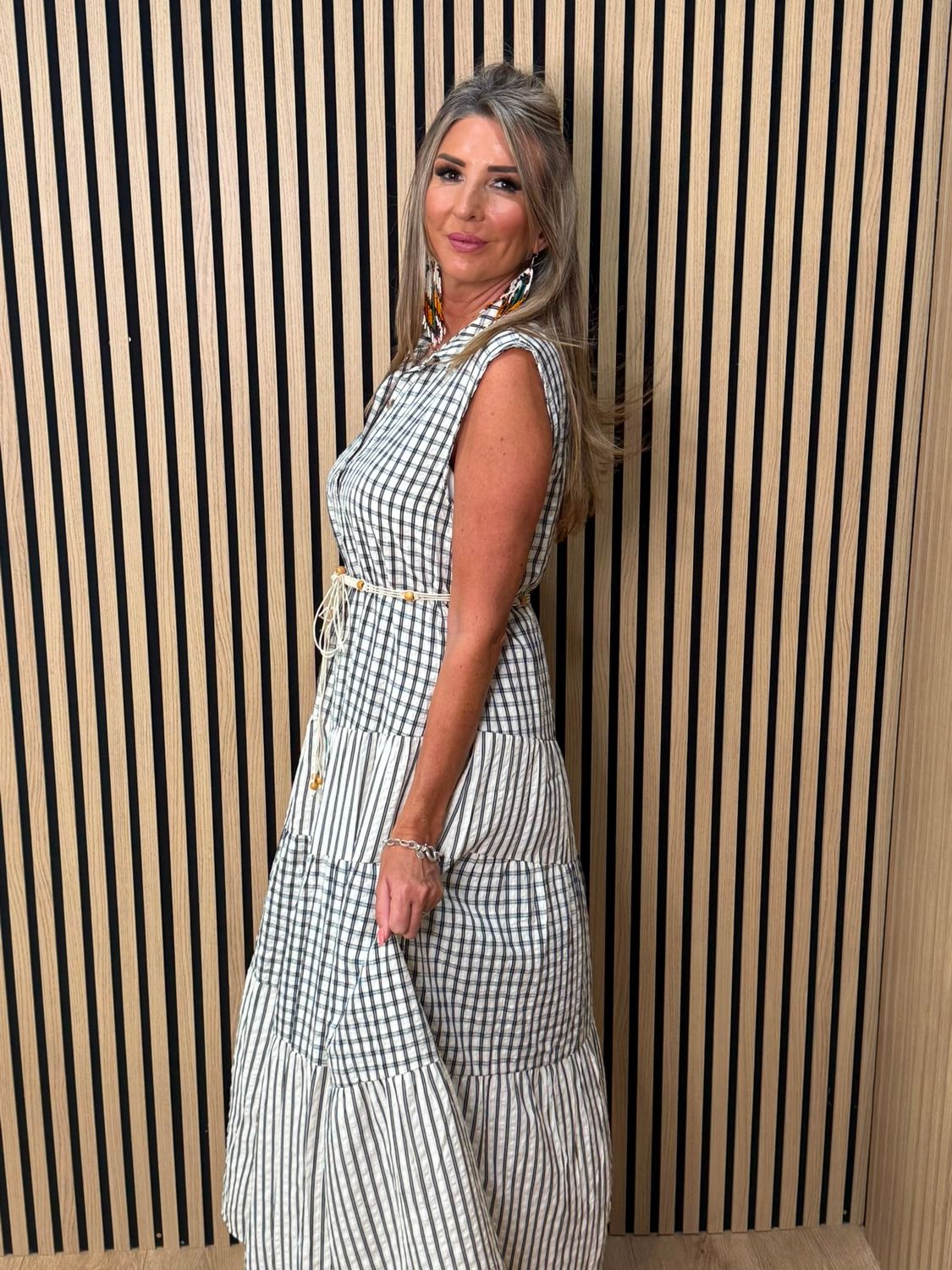 Check Tiered Maxi Dress - Navy/white