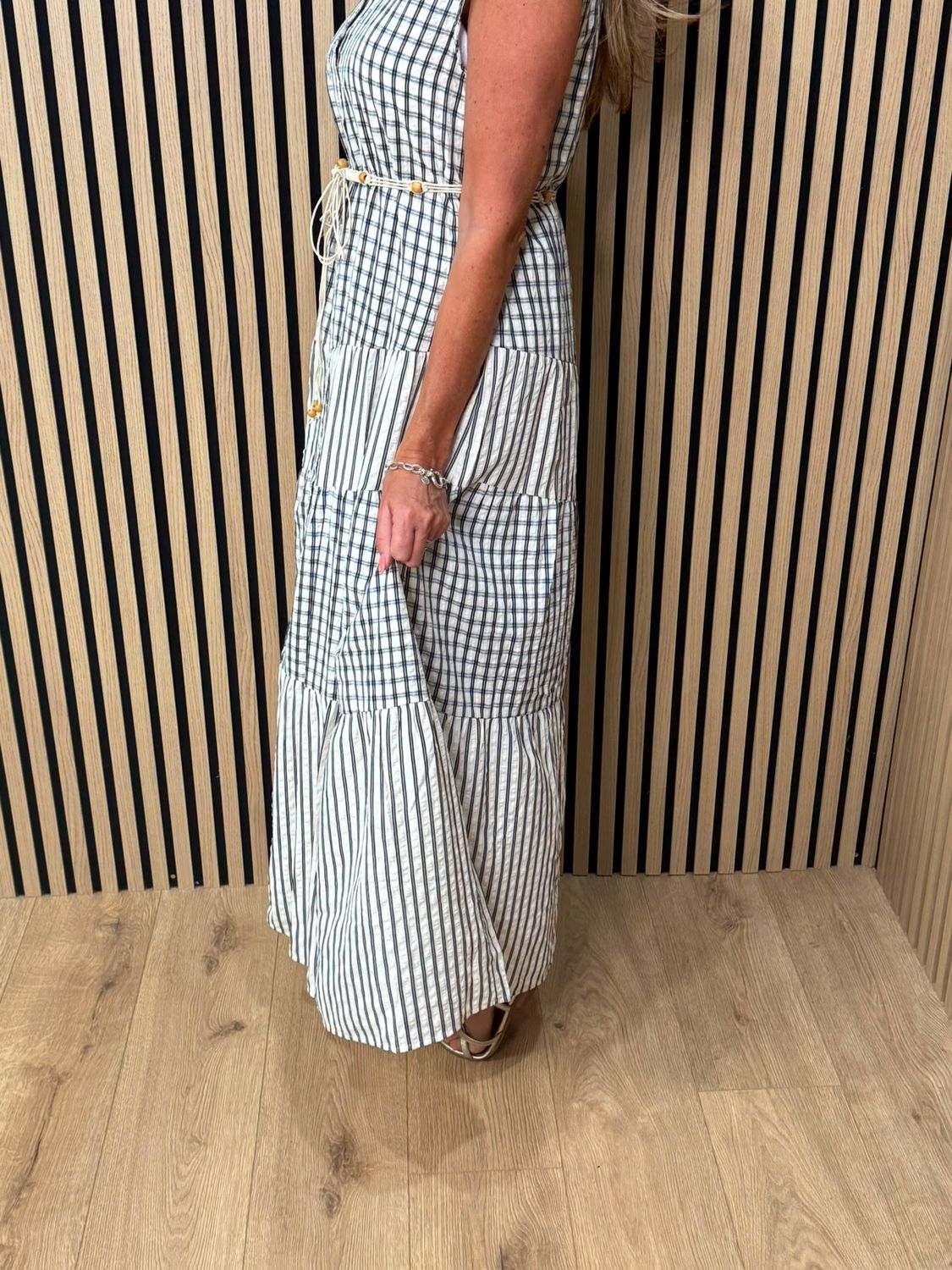 Check Tiered Maxi Dress - Navy/white
