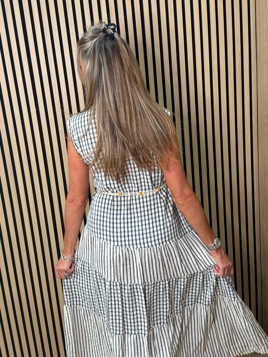 Check Tiered Maxi Dress - Navy/white