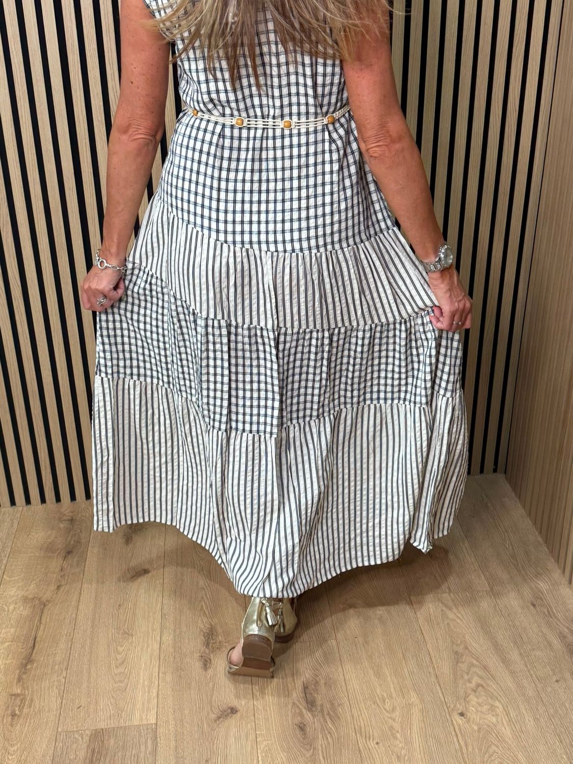 Check Tiered Maxi Dress - Navy/white