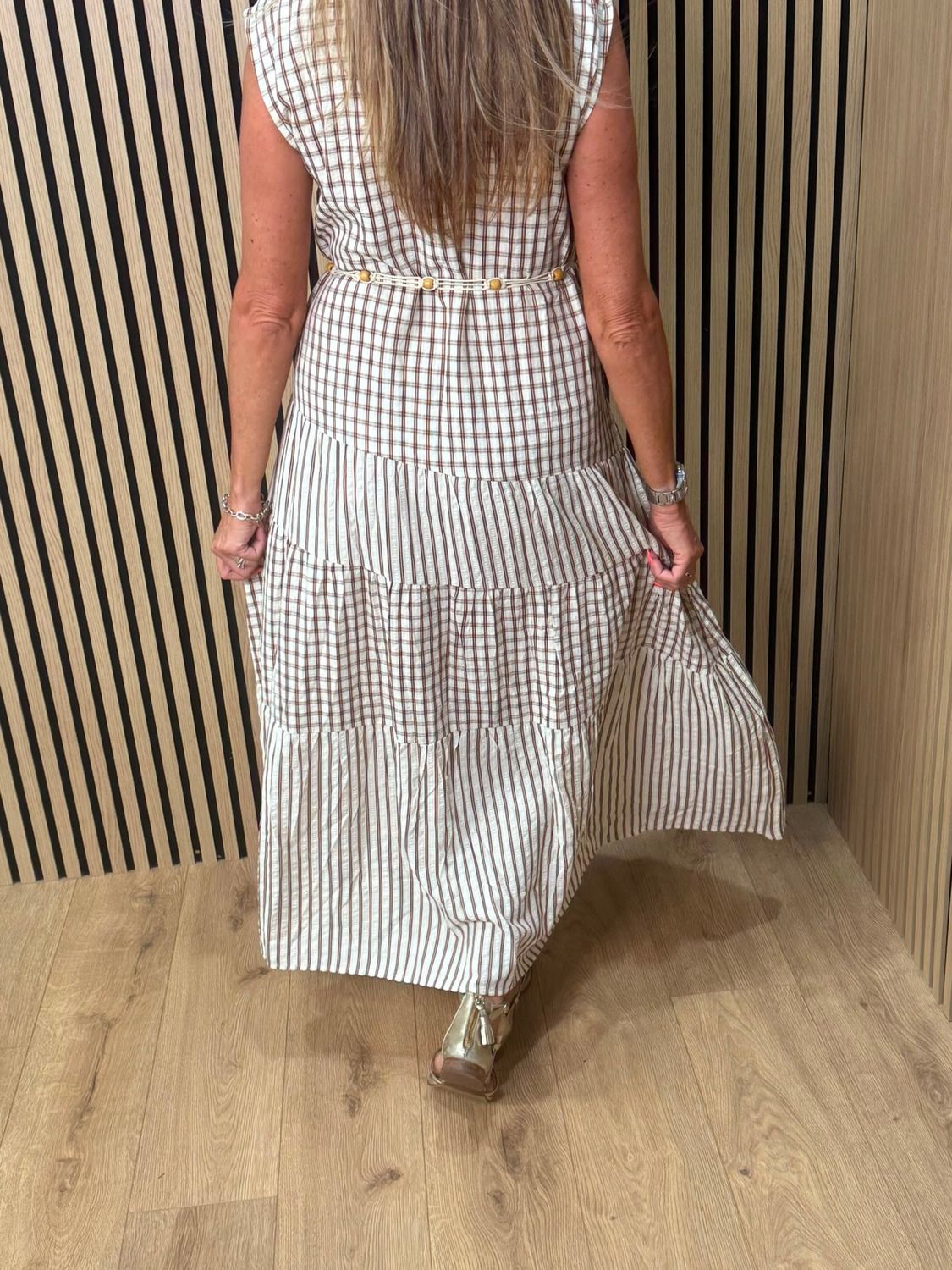 Check Tiered Maxi Dress – Brown/white