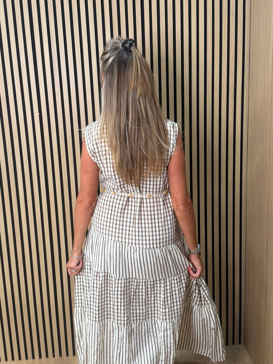 Check Tiered Maxi Dress – Brown/white