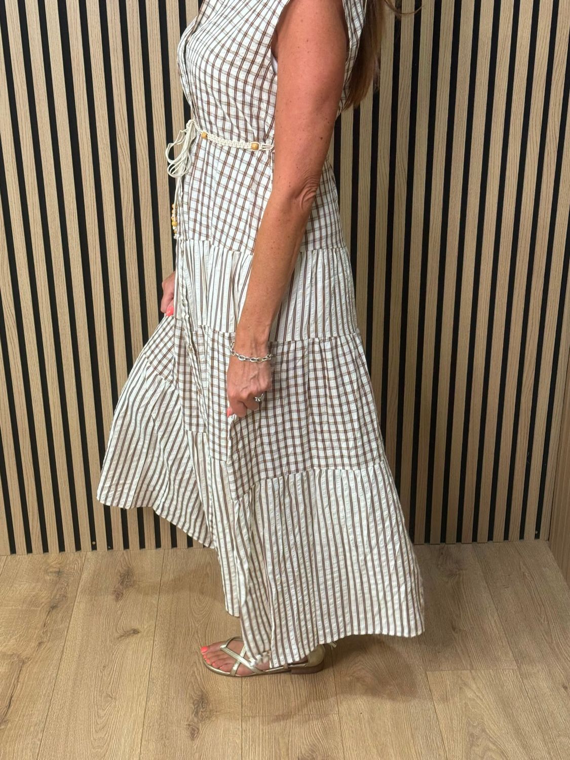 Check Tiered Maxi Dress – Brown/white