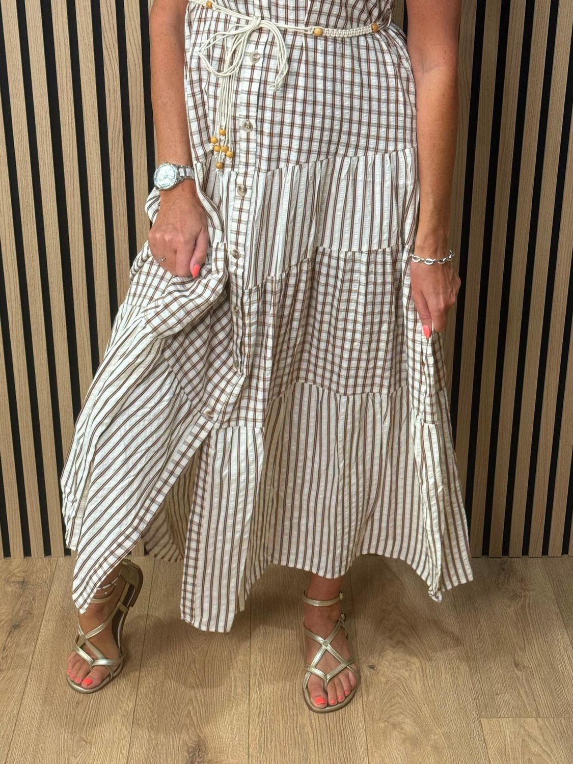 Check Tiered Maxi Dress – Brown/white