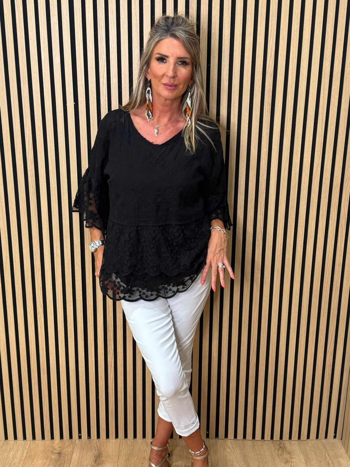 Floral Embroidered Lace Top – Black