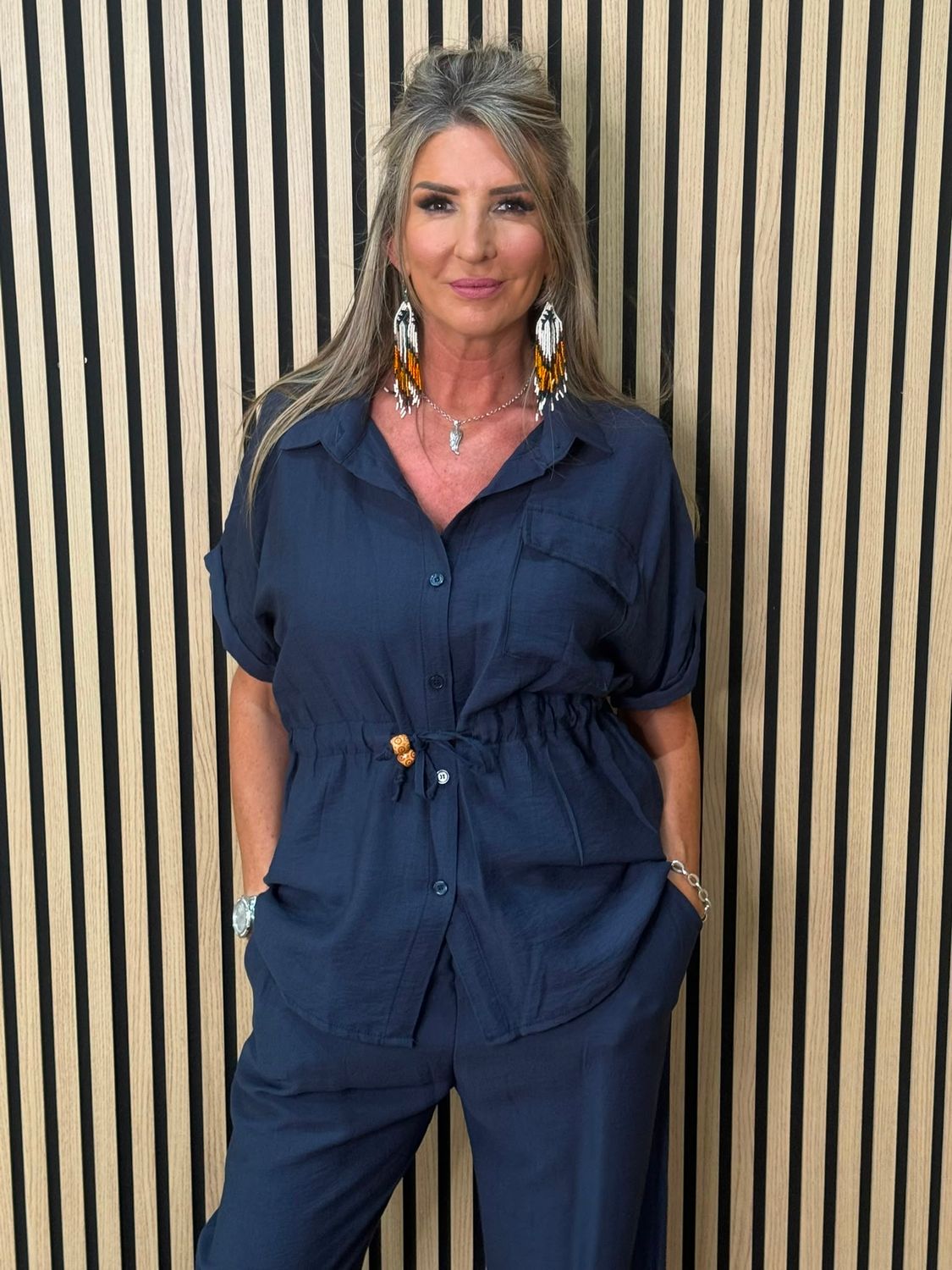 Relaxed Drawstring Trouser Suit – Navy