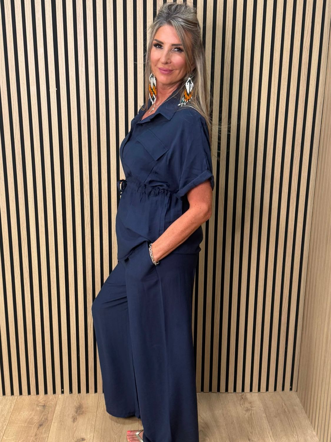 Relaxed Drawstring Trouser Suit – Navy