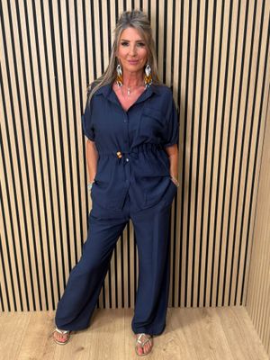 Relaxed Drawstring Trouser Suit – Navy