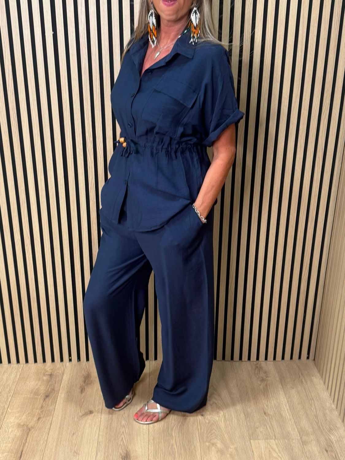 Relaxed Drawstring Trouser Suit – Navy