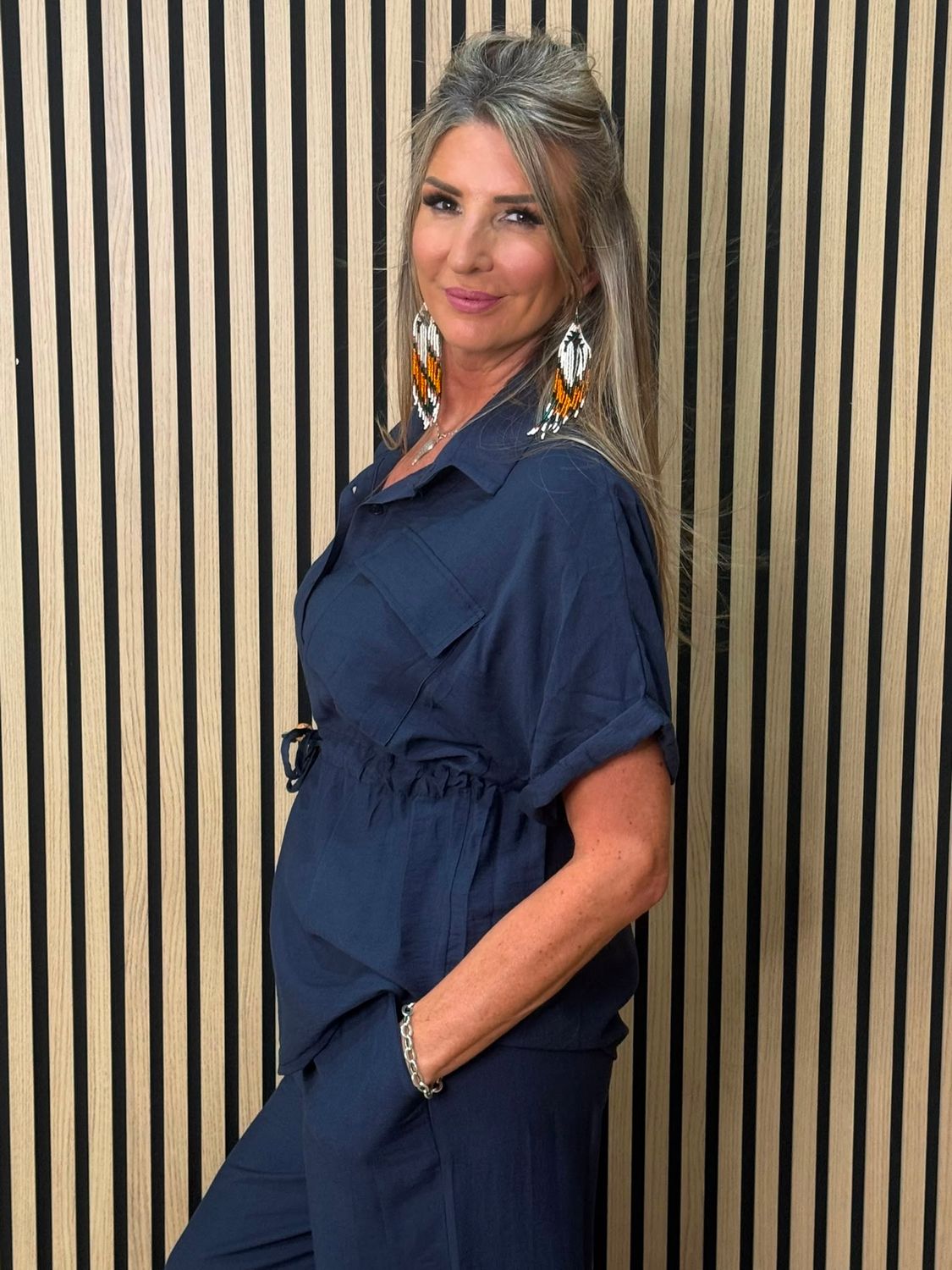 Relaxed Drawstring Trouser Suit – Navy