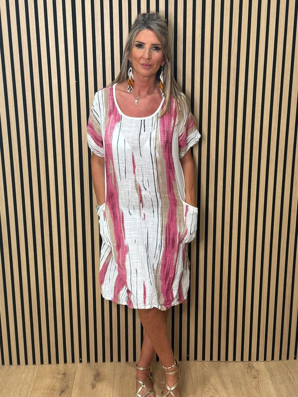 Abstract Stripe Pocket Dress - Pink