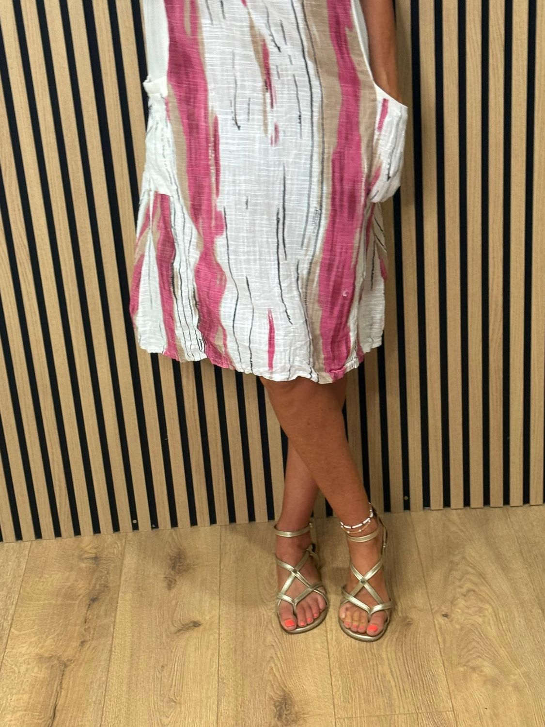 Abstract Stripe Pocket Dress - Pink