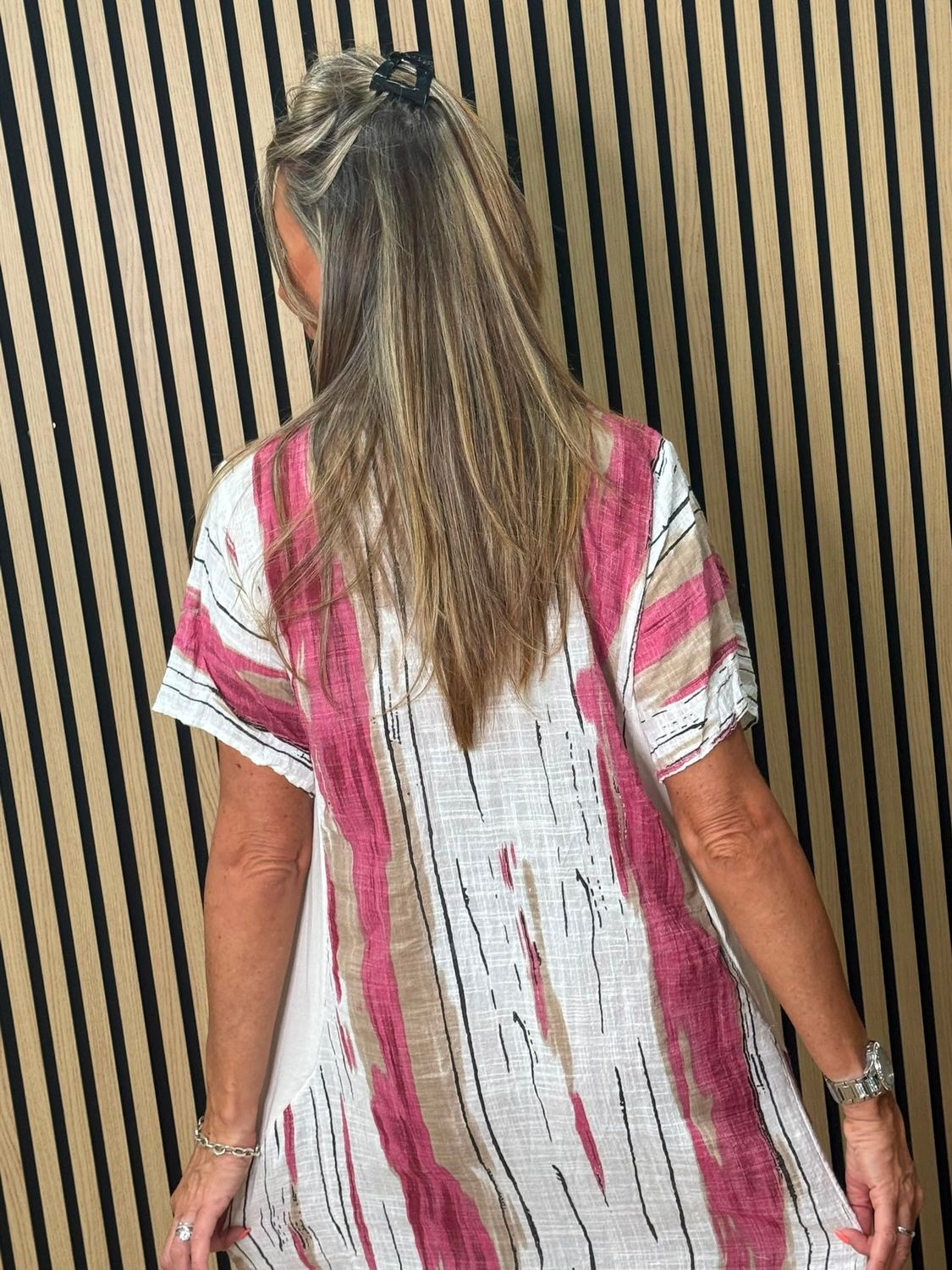 Abstract Stripe Pocket Dress - Pink