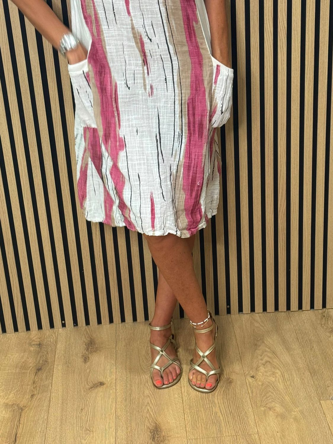 Abstract Stripe Pocket Dress - Pink