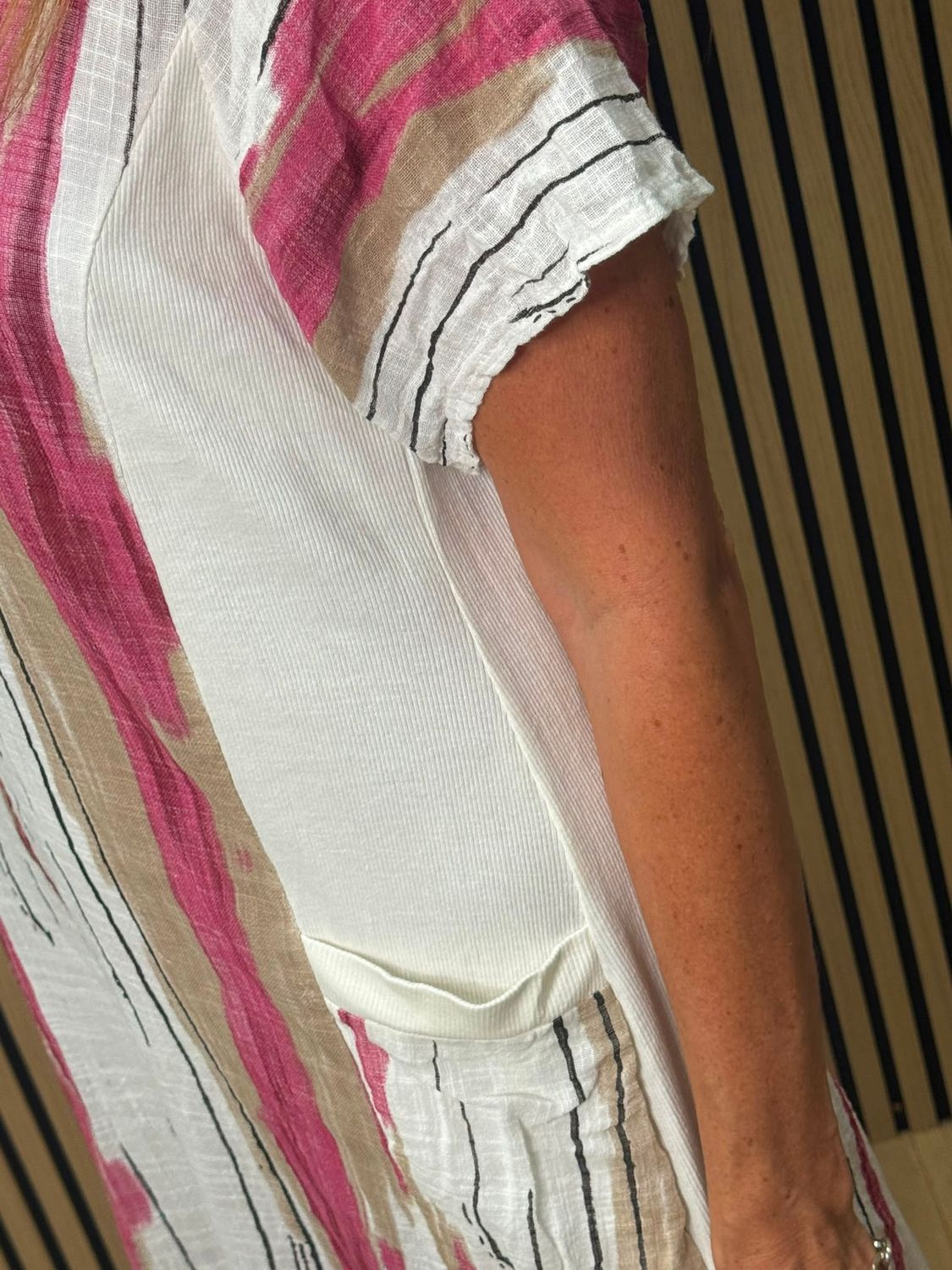 Abstract Stripe Pocket Dress - Pink