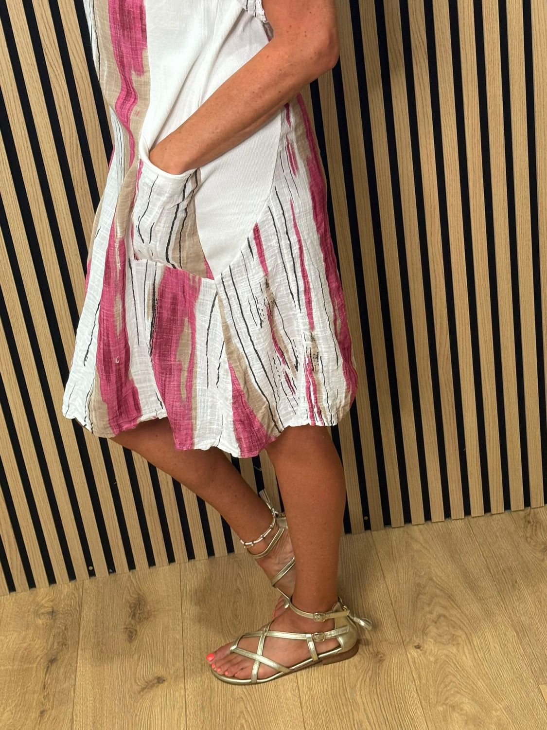 Abstract Stripe Pocket Dress - Pink