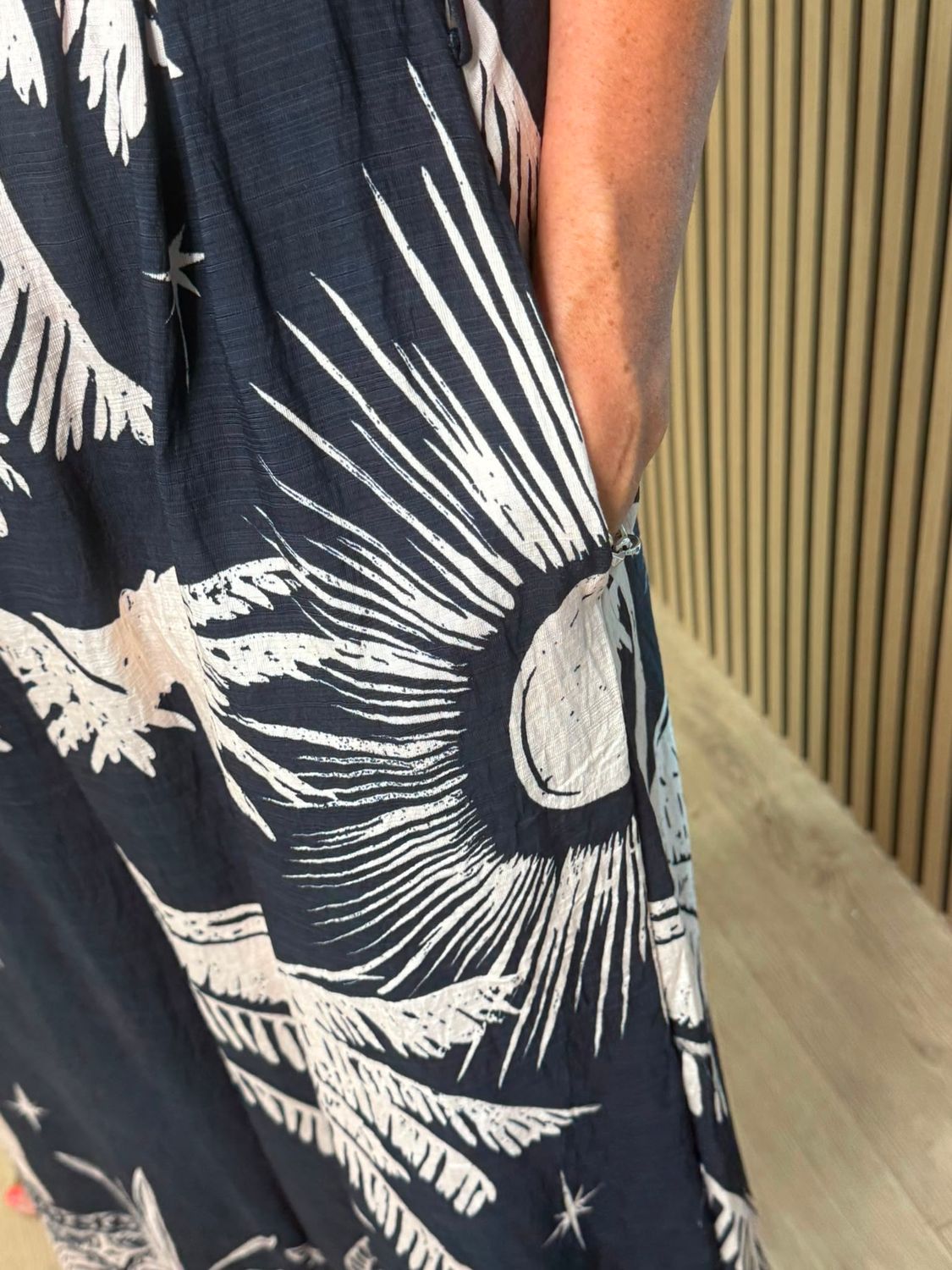 Flyout Palm Print Wide Leg Jumpsuit – Navy