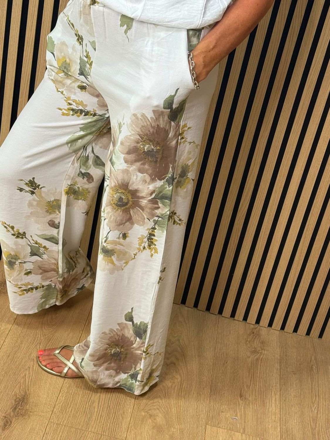 Floral Print Wide Leg Trouser Suit – White