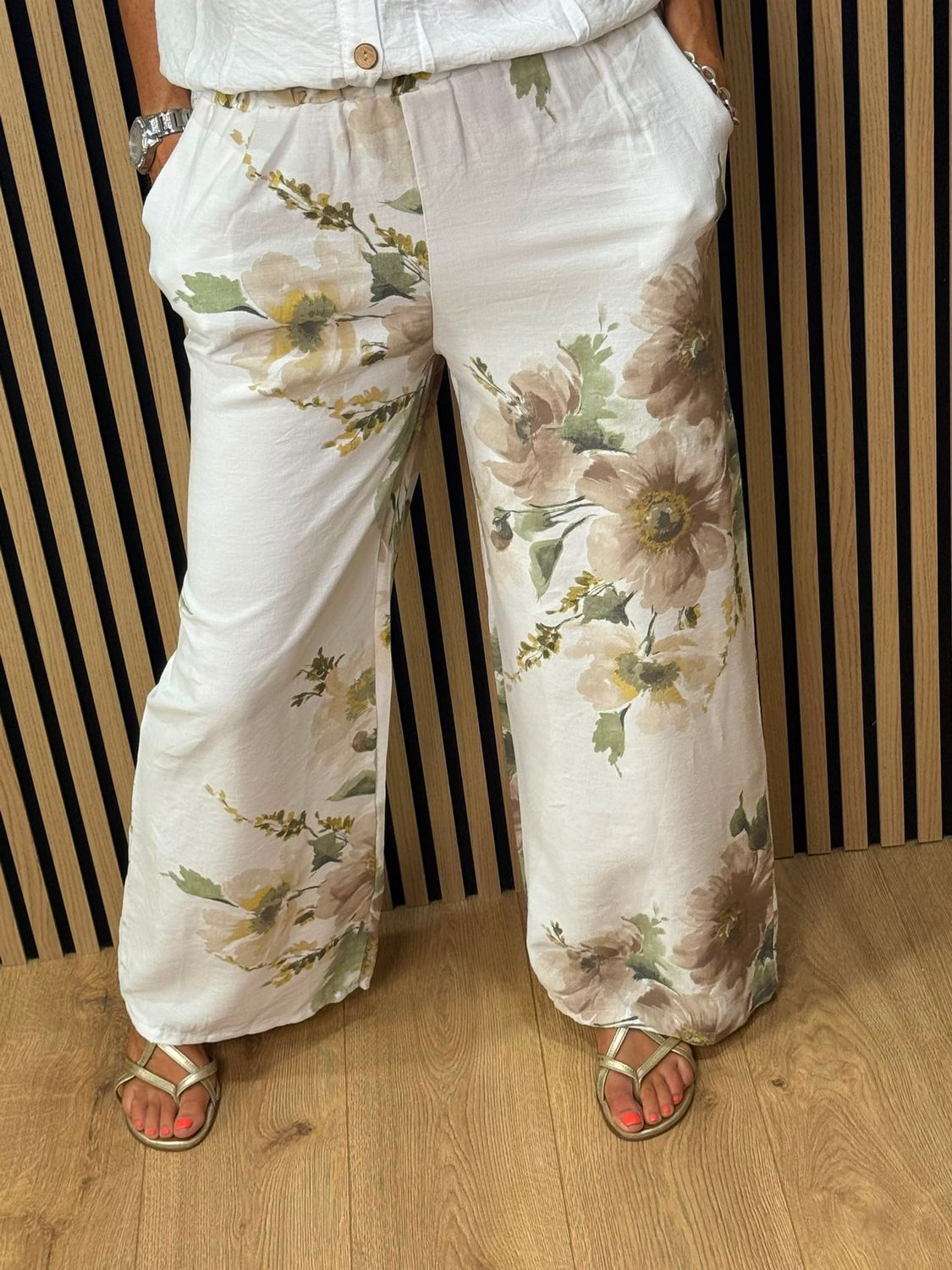 Floral Print Wide Leg Trouser Suit – White
