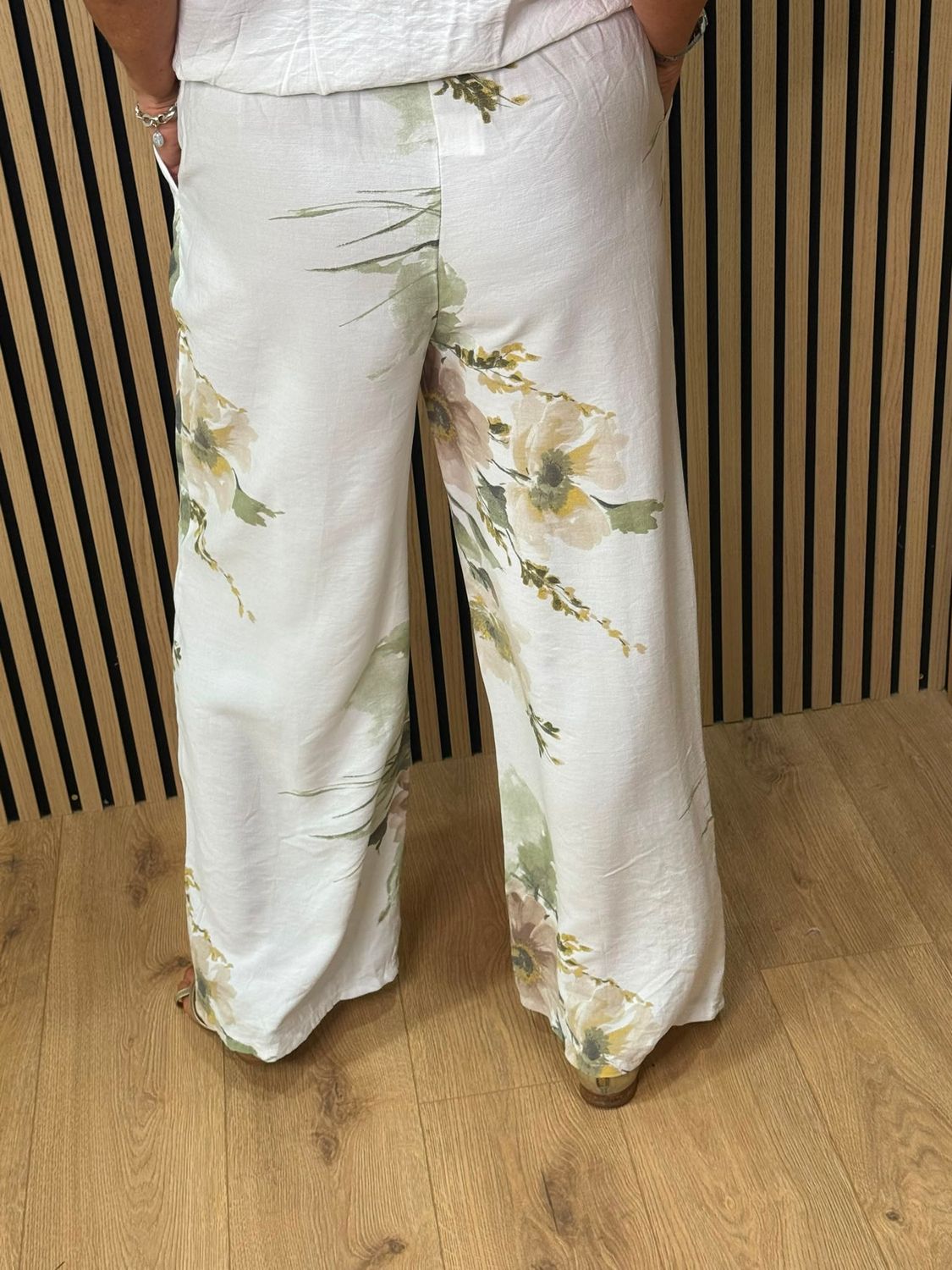 Floral Print Wide Leg Trouser Suit – White