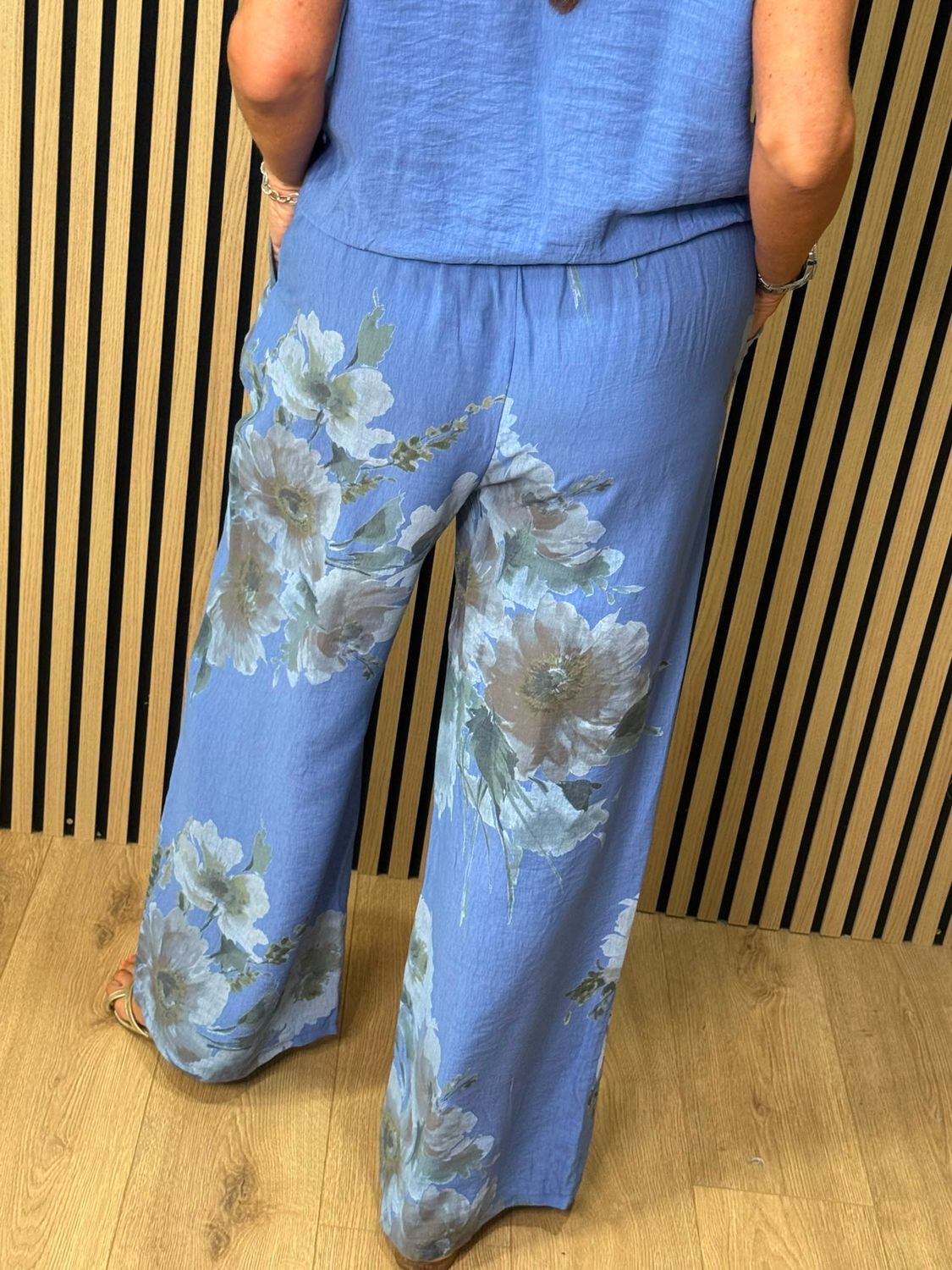 Floral Print Wide Leg Trouser Suit – Blue